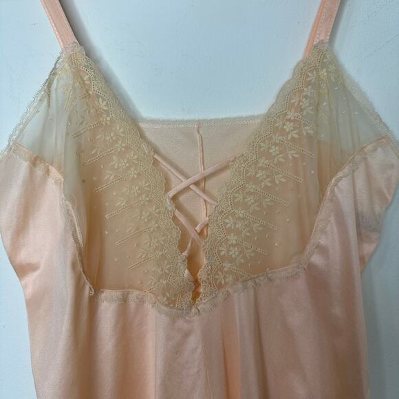 Md (36) VTG 80s Sheer Madness Peach Lace Teddy Romper Lingerie Coquette Romantic - Picture 2 of 7